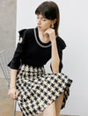 Ruffle Cut-Out 3/4 Sleeve Knit Top
