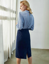 Light Blue Pleated Mock-Neck Blouse