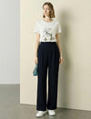 High Waist Pleated Linen Blend Wide Leg Straight Pants