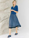 Blue Ribbed Knit Elbow-Sleeve Cardigan