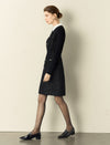 Doll Collar Waist-Defining Long-Sleeve Short Dress