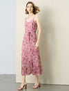 Dusty Pink Floral Print Adjustable Strap Tie Waist Midi Slip Dress