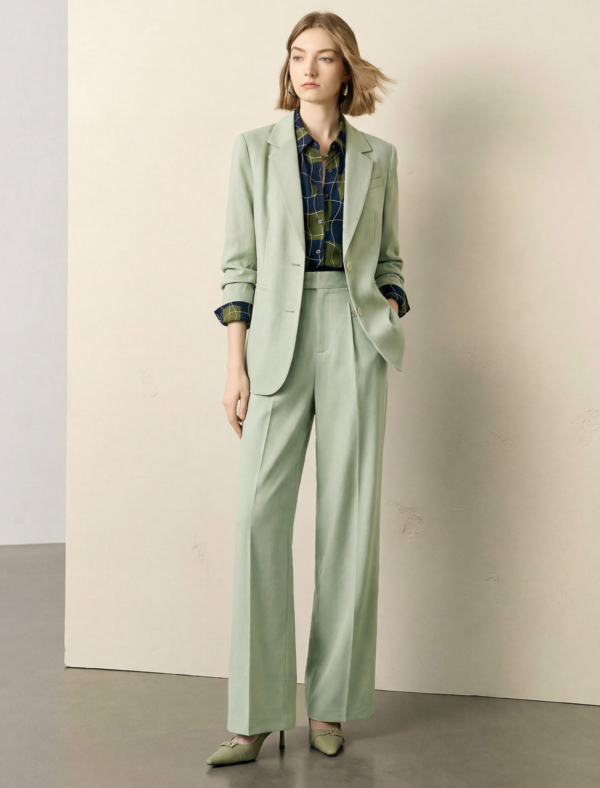 Sage Green High Waisted Wide Leg Pants