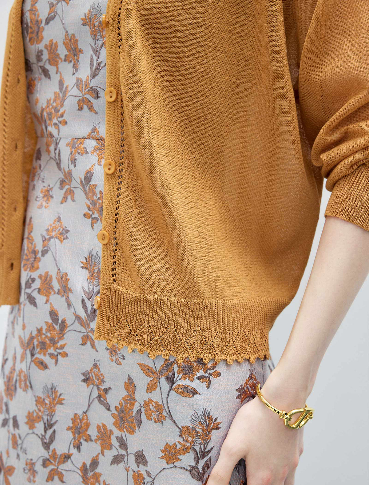 Vintage Button-Front Short Knit Cardigan