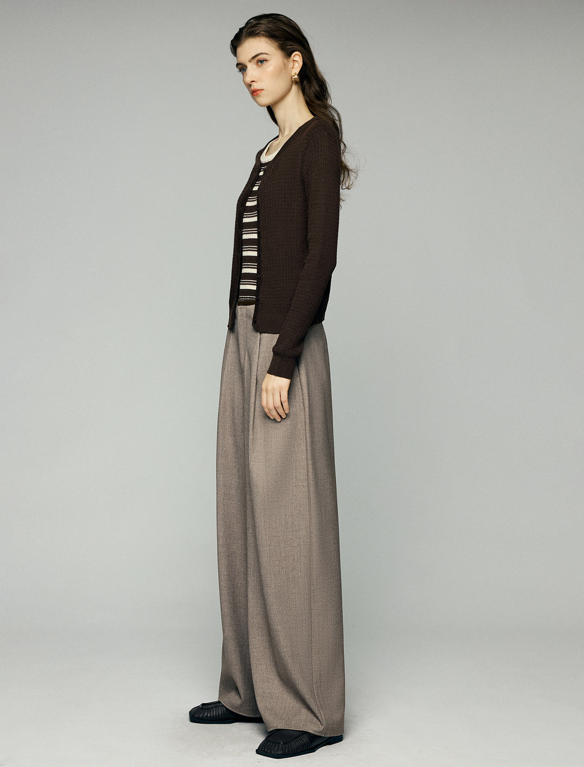 Blend Textured Long Sleeve Button Front Cardigan