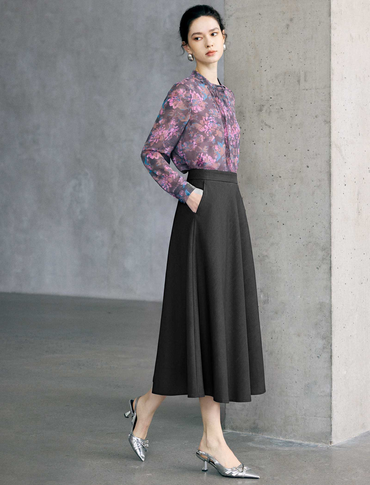 High-Waist Slimming Midi Umbrella Skirt