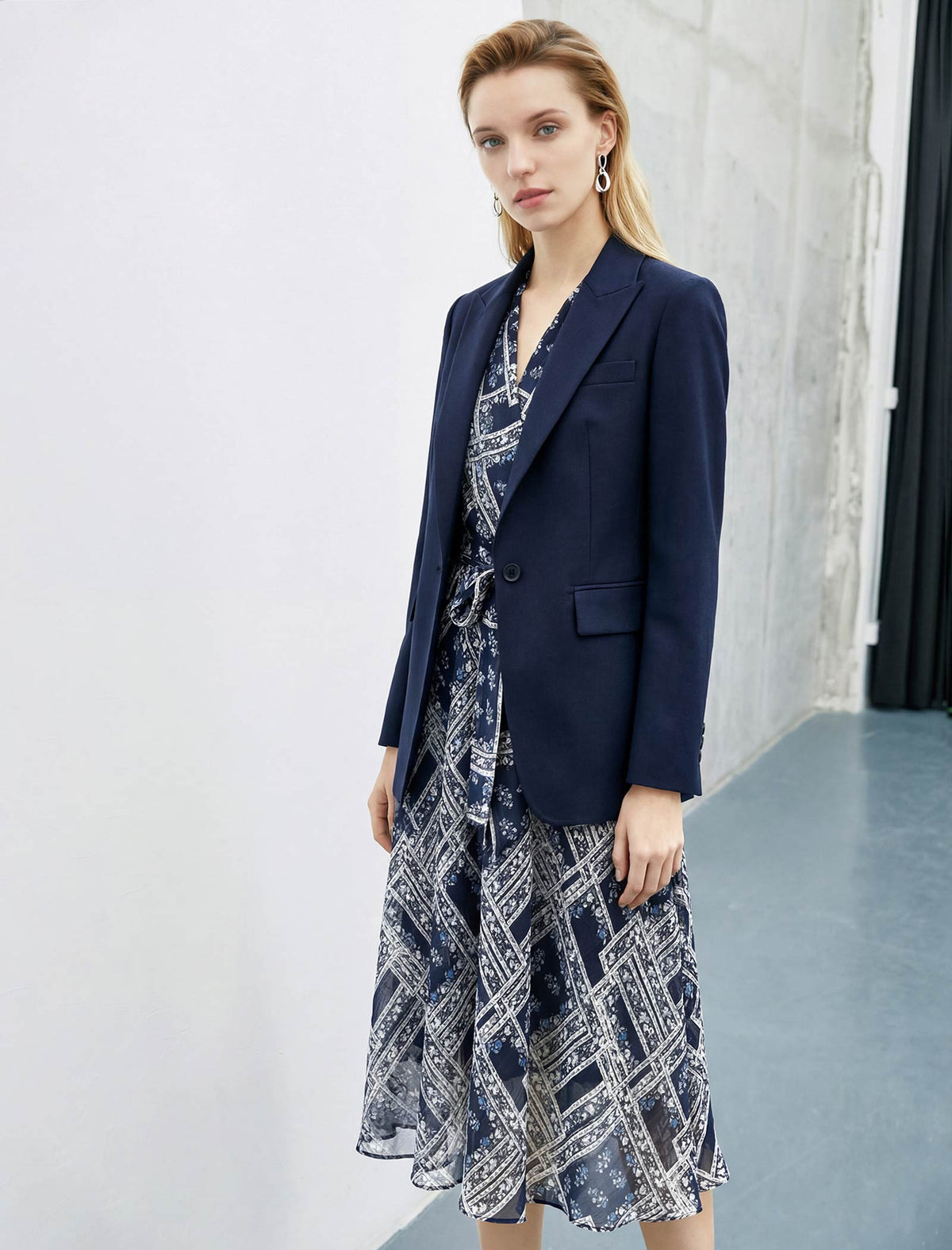 Navy Matisse Trellis Print Wrap Midi Dress