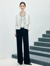 Contrast-Trim Button-Front Cardigan