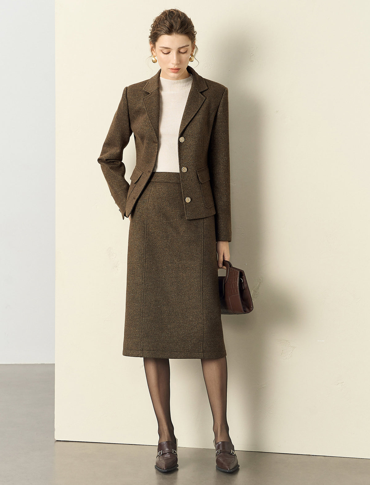 Wool Blend Midi Skirt