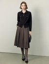 Wool Blend High-Waist Accordion-Pleated A-Line Midi Skirt