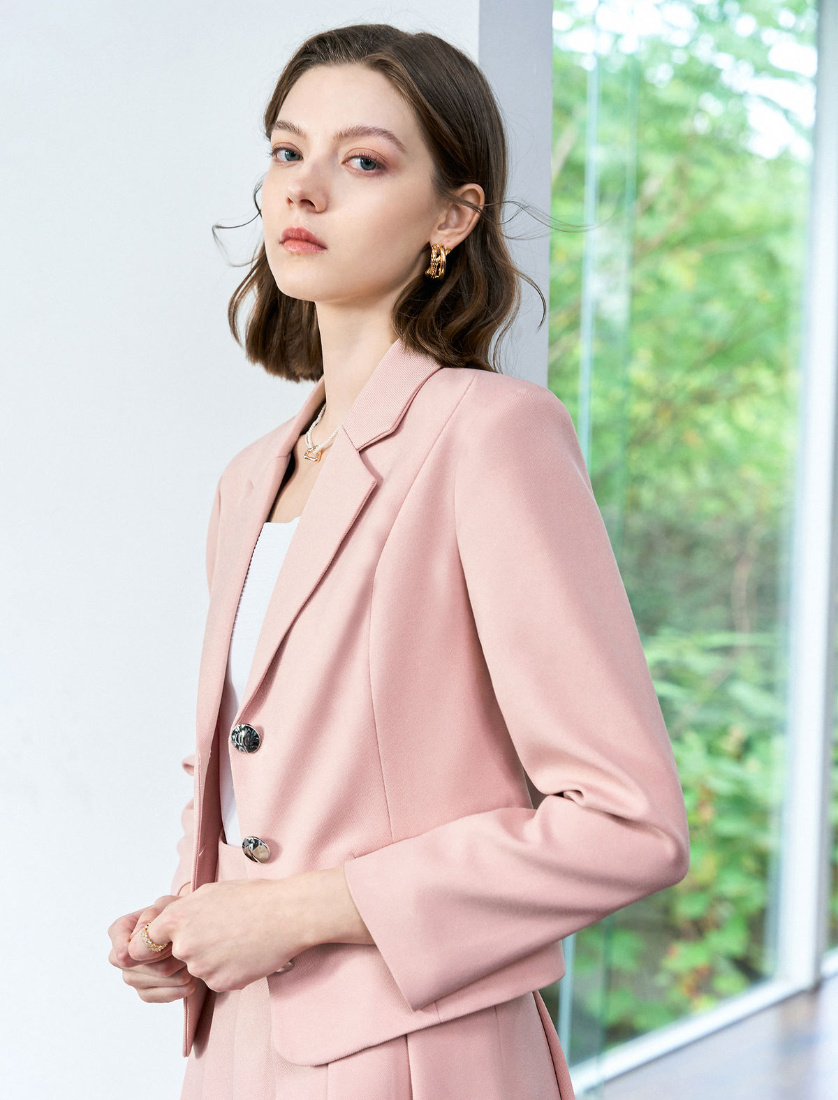 Three-Button Cropped Blazer