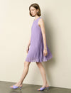 Rhinestone Neck Pleated Sleeveless Dress