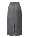 Gray Herringbone Wool-Blend Tweed Midi Skirt