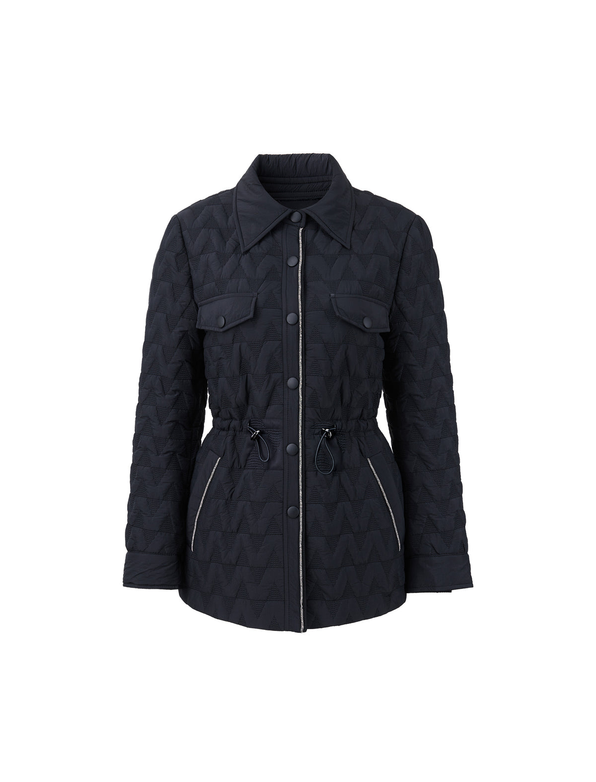 Embroidered Drawstring Pocket Fitted Padded Coat