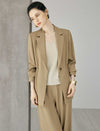 Notched Lapel Drawstring Waist Long Sleeve Jacket