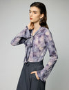 Printed Tie Neck Long Sleeve Knit Top