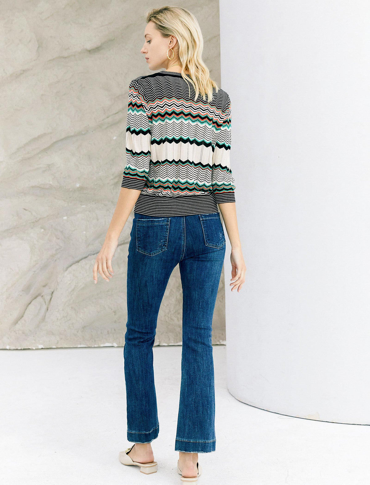 Multi-Color Chevron 3/4 Sleeve Knit Top