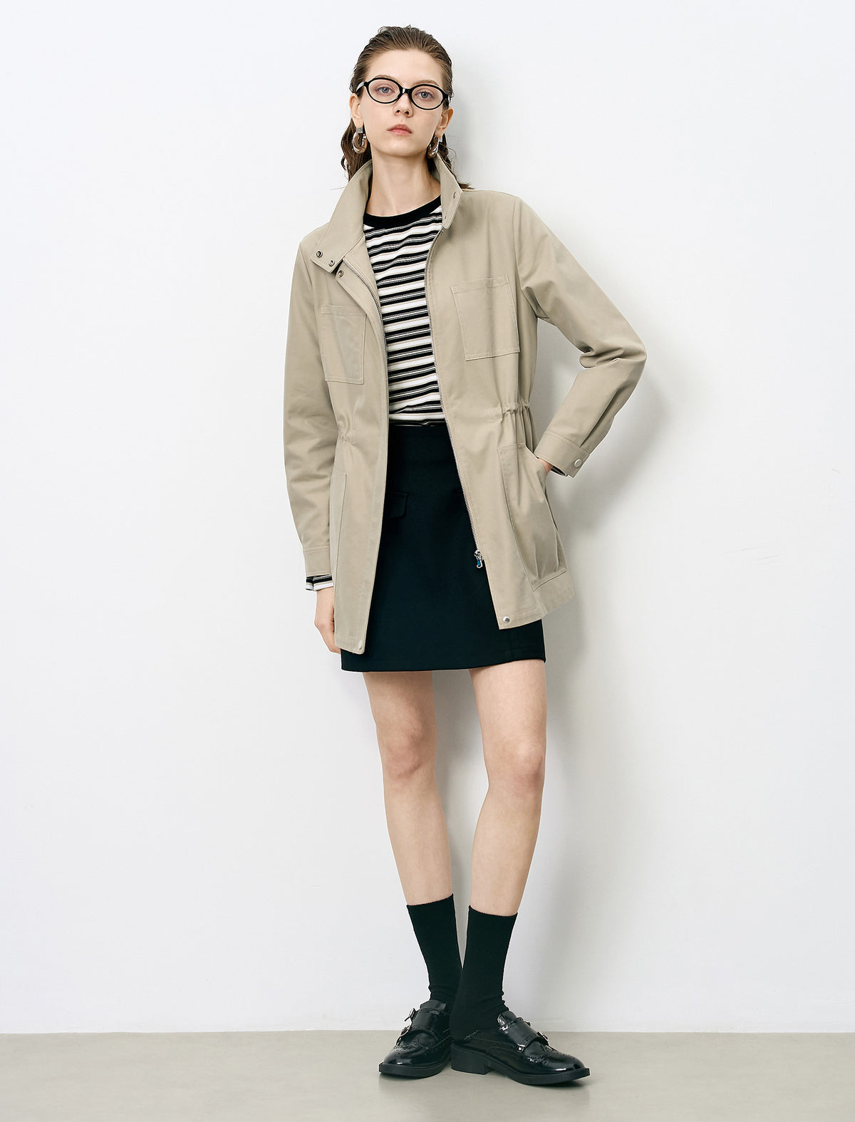 Striped Contrast-Panel Long-Sleeve Knit Top
