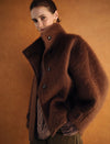 Wool-Cashmere Silk Blend Stand Collar Fuzzy Jacket