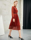 Rust Red Ruffled Neck Midi Dress