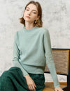 Wool Blend Eyelet Scalloped Stand-Collar Knit Top