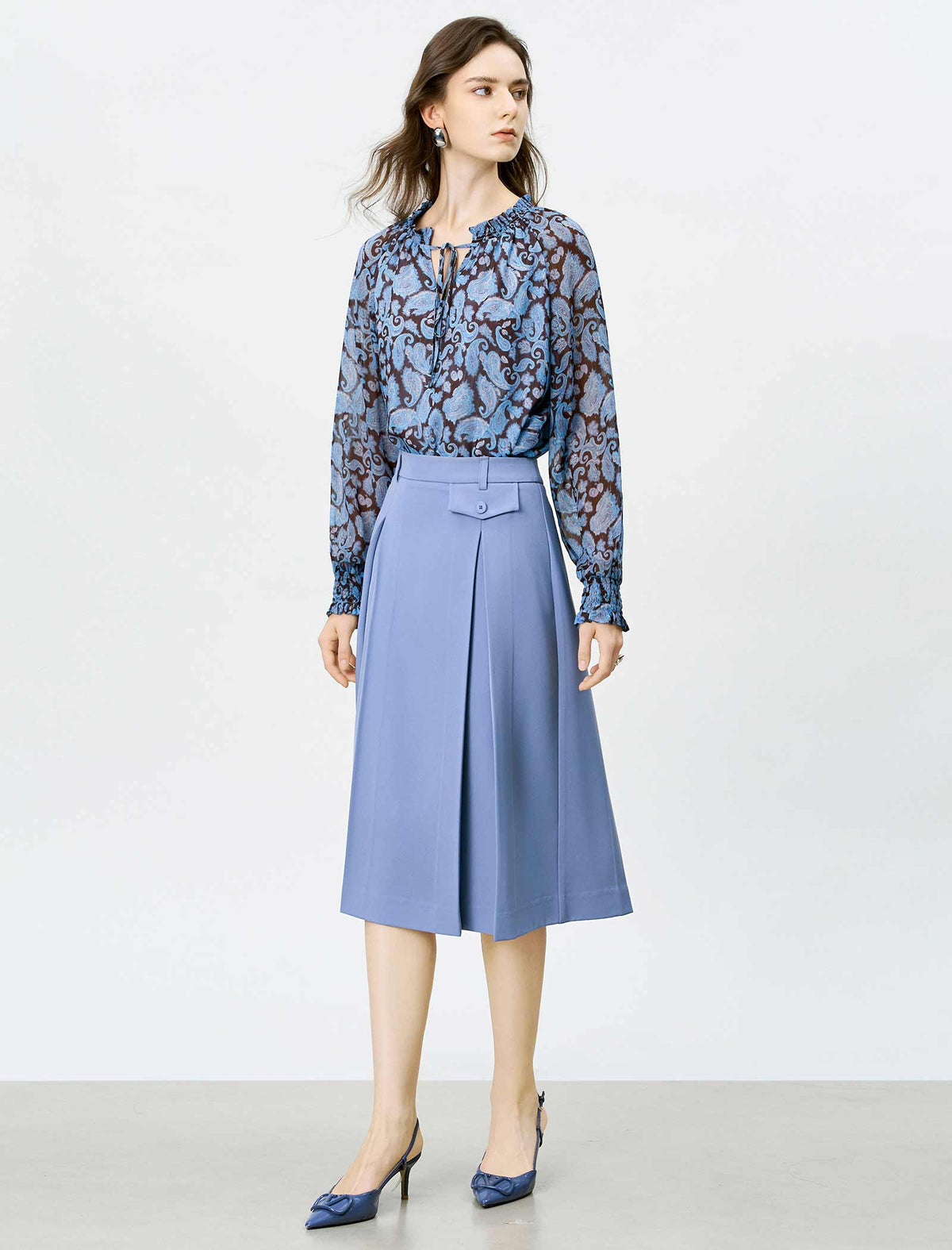 Blue Paisley Tie-Neck Blouse