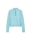 Wool Blend Cable-Knit Mock-Neck Button-Placket Sweater