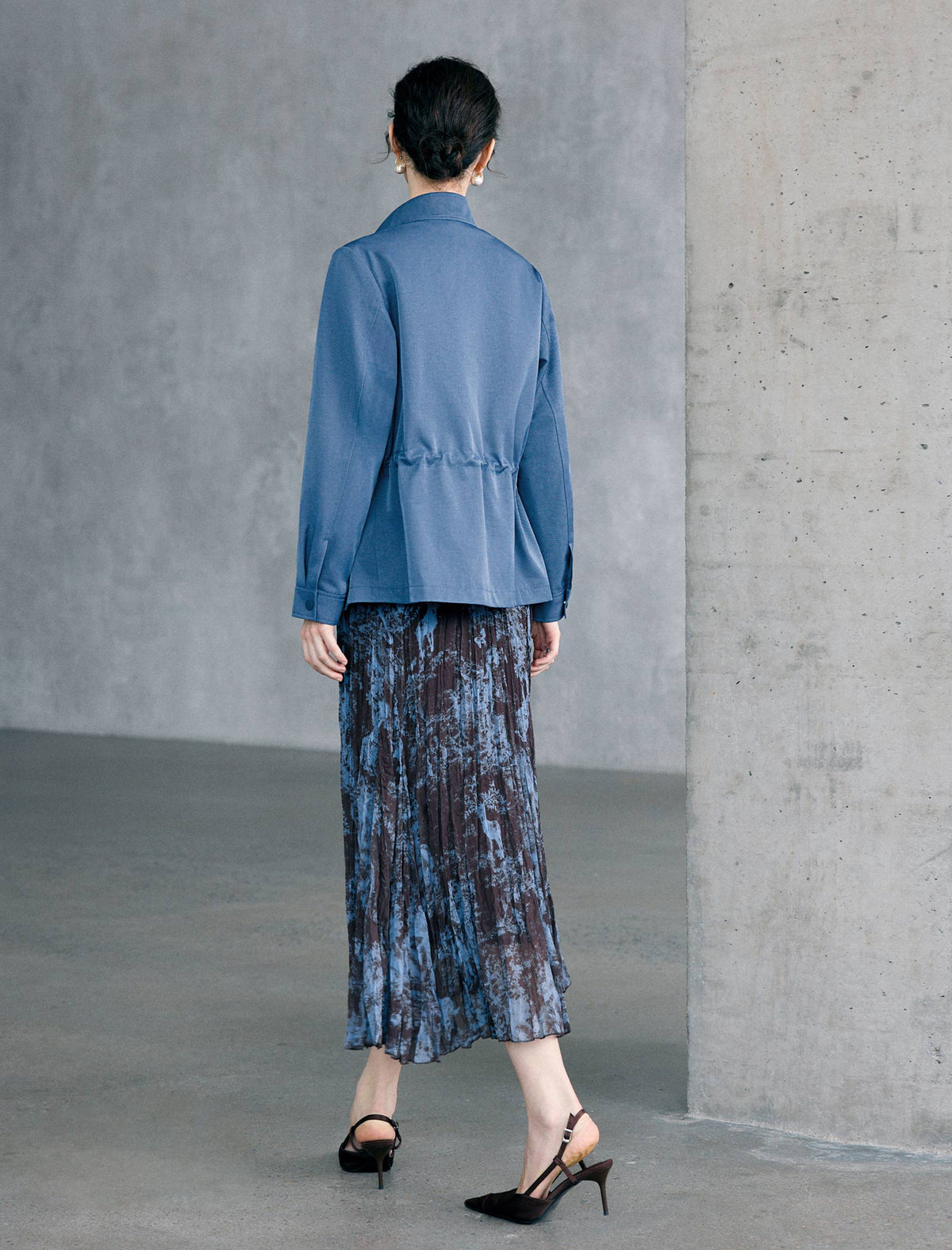 Drawstring-Waist Utility Jacket with Stand Collar