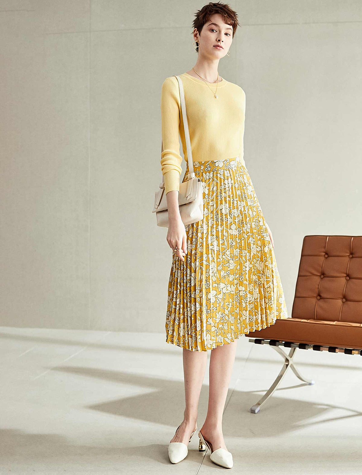 Floral Pleated A-Line Skirt