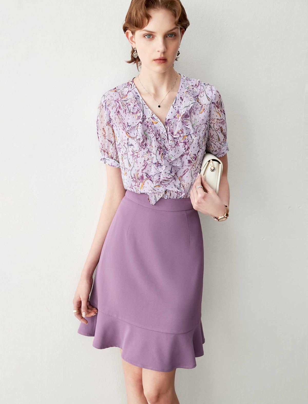 Short Sleeve Floral Chiffon Top