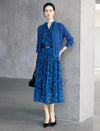 Floral Print Belted Pleated Midi Dress