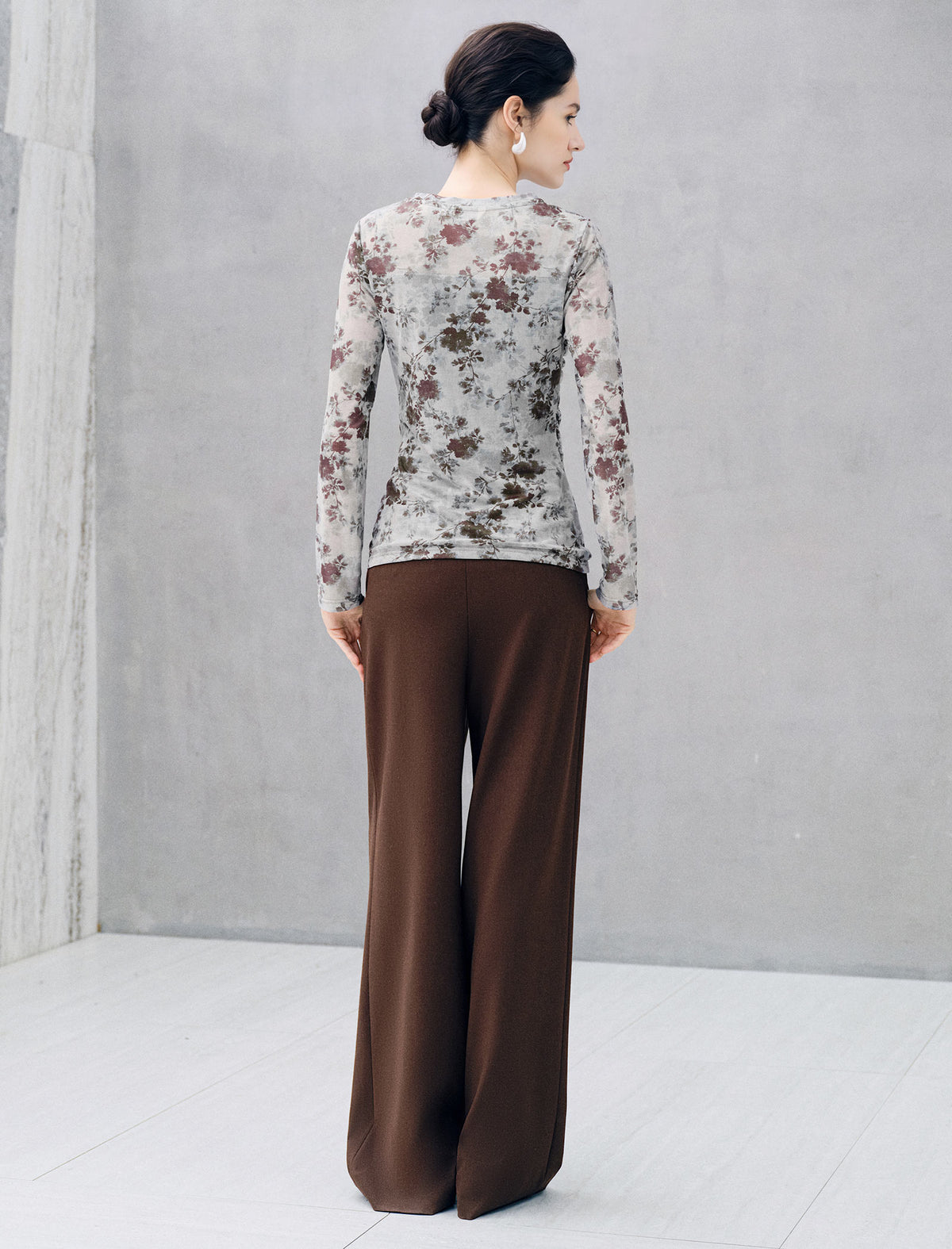 Vintage Floral Print Long Sleeve Ruched Top