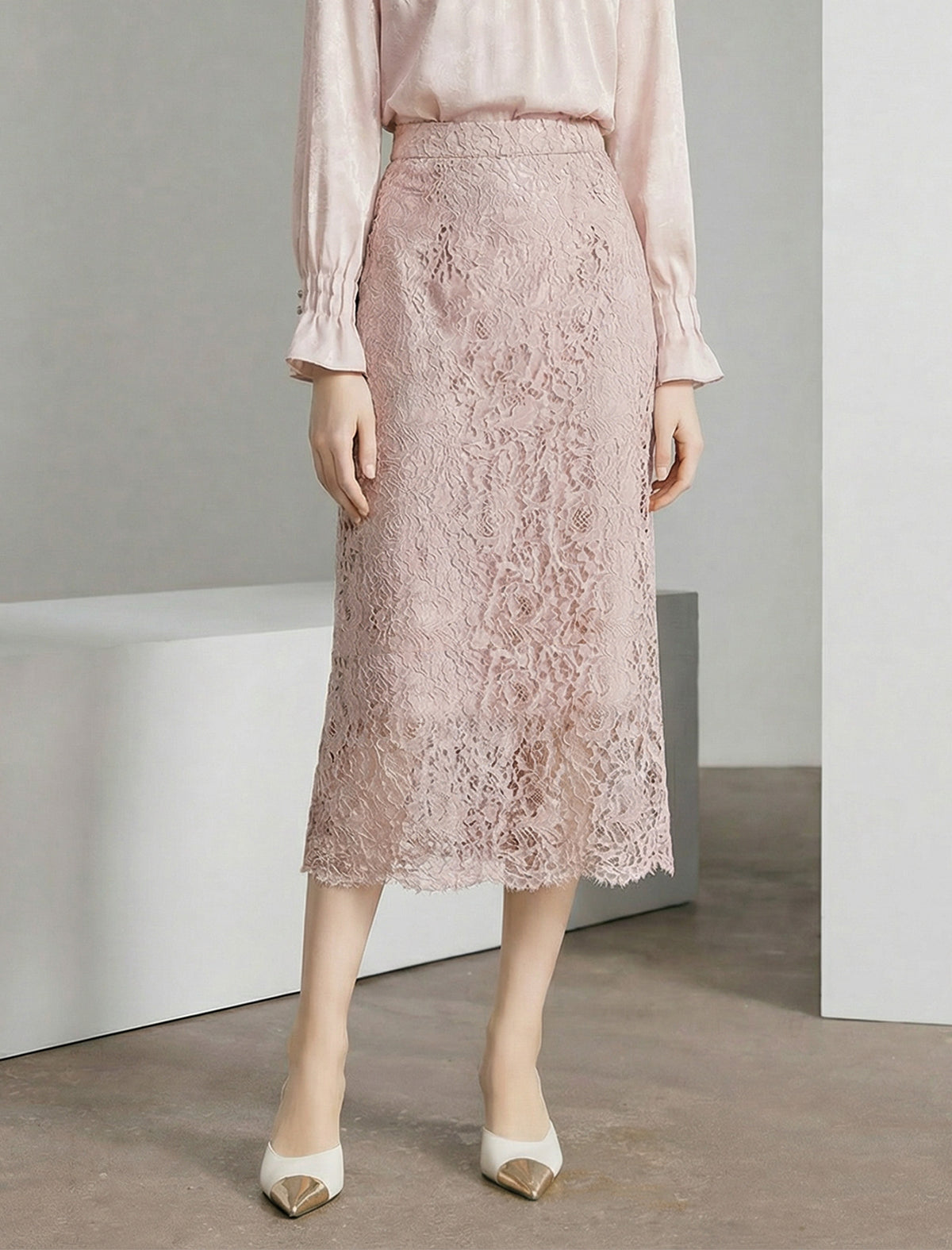 Blush Lace Midi Skirt