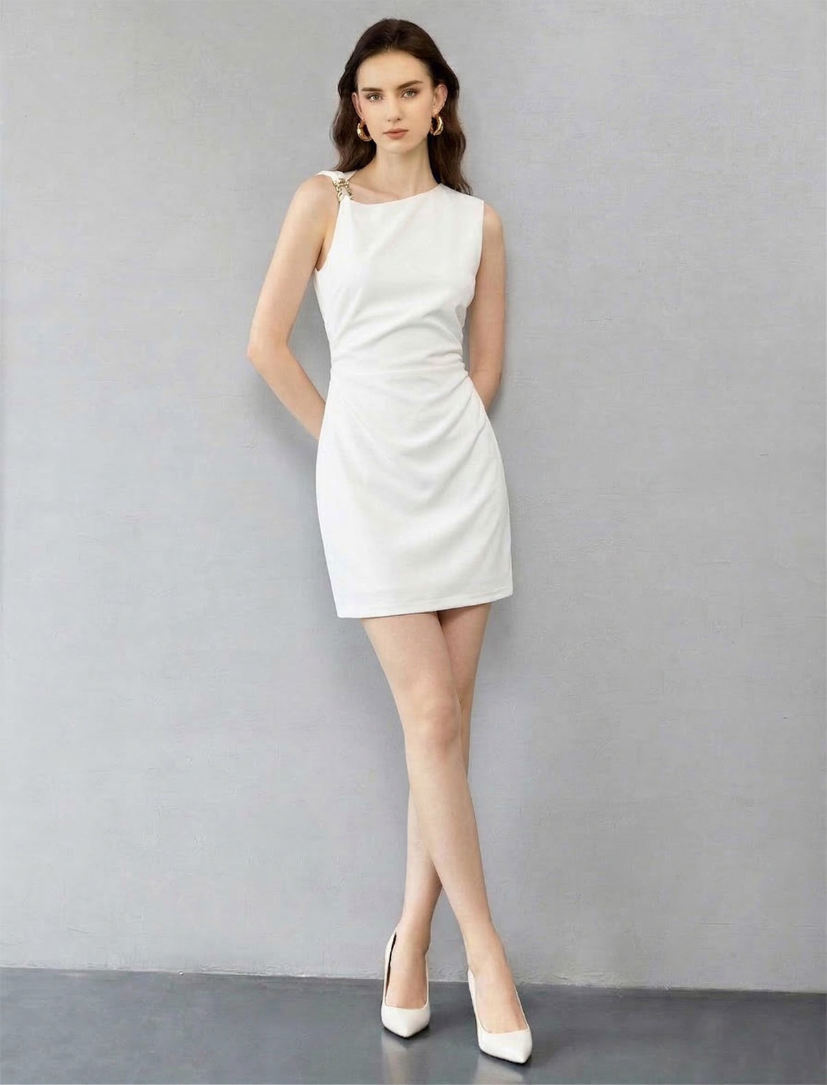 Asymmetric Ruched Metallic Detail Dress