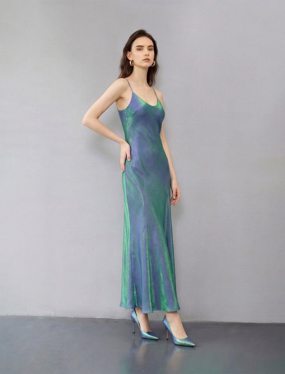 Sleek Draped Slim-Fit Maxi Slip Dress