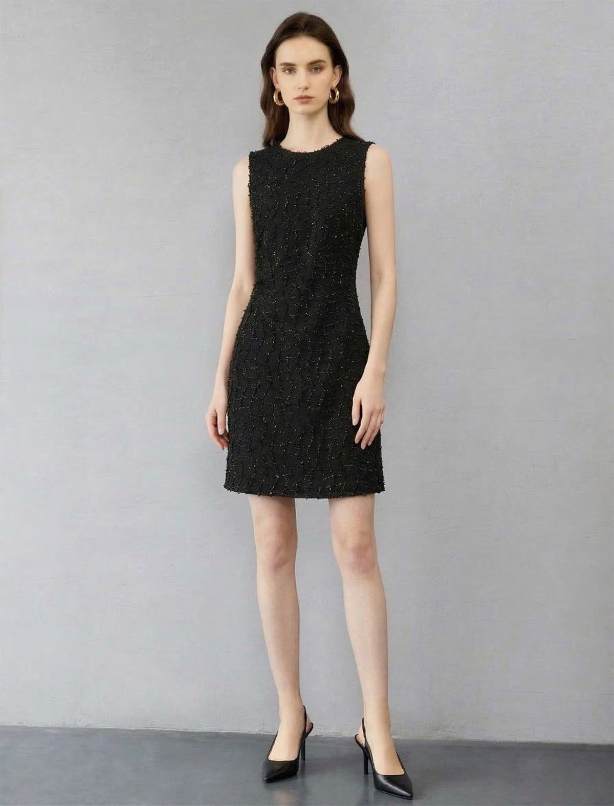 Shimmering Black Defined Waist Slip Mini Gown