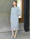 Soft Blue Lace Midi Skirt