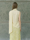 100% Acetate Pale Yellow Scarf Detail Sleeveless Top