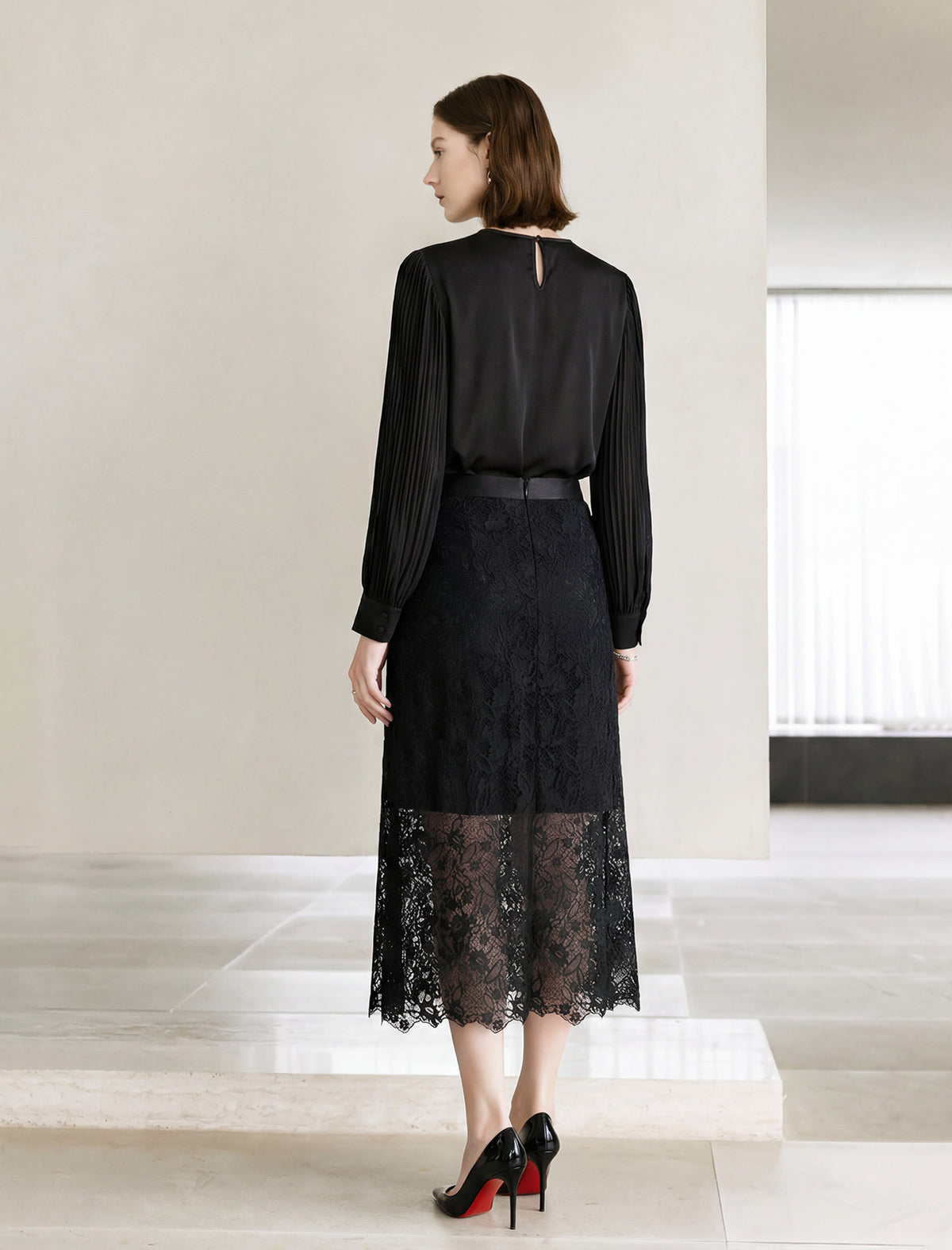 Beaded Neck Pleated Acetate Blouse