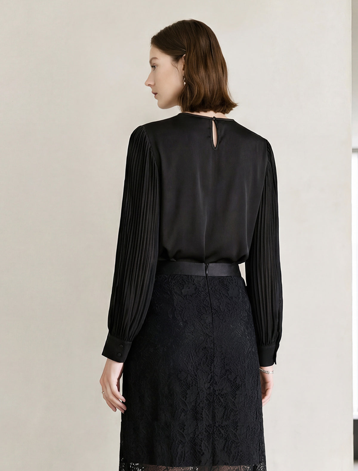 Beaded Neck Pleated Acetate Blouse
