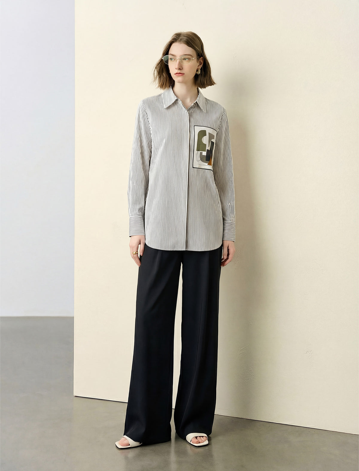 Mulberry Silk Striped Art Print Patch Shirt