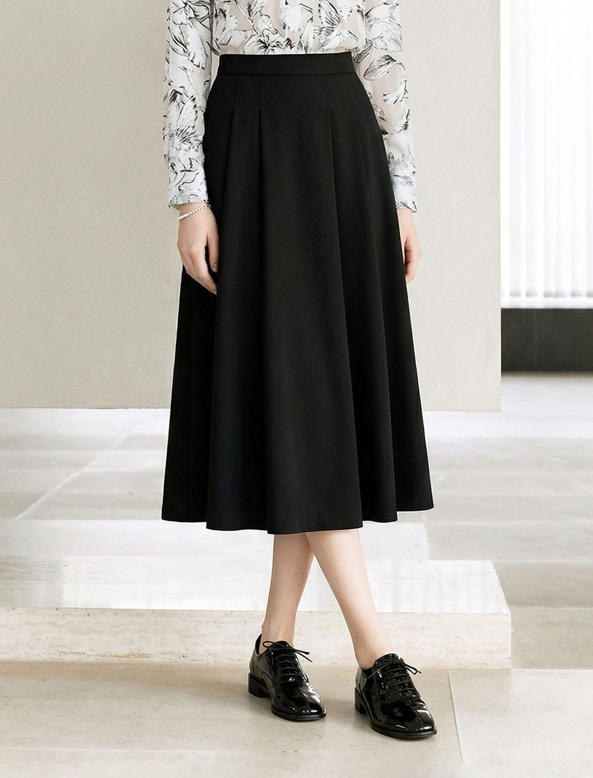 Black A-Line Midi Skirt