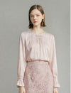 100% Mulberry Silk Blush Ruched Front Blouse