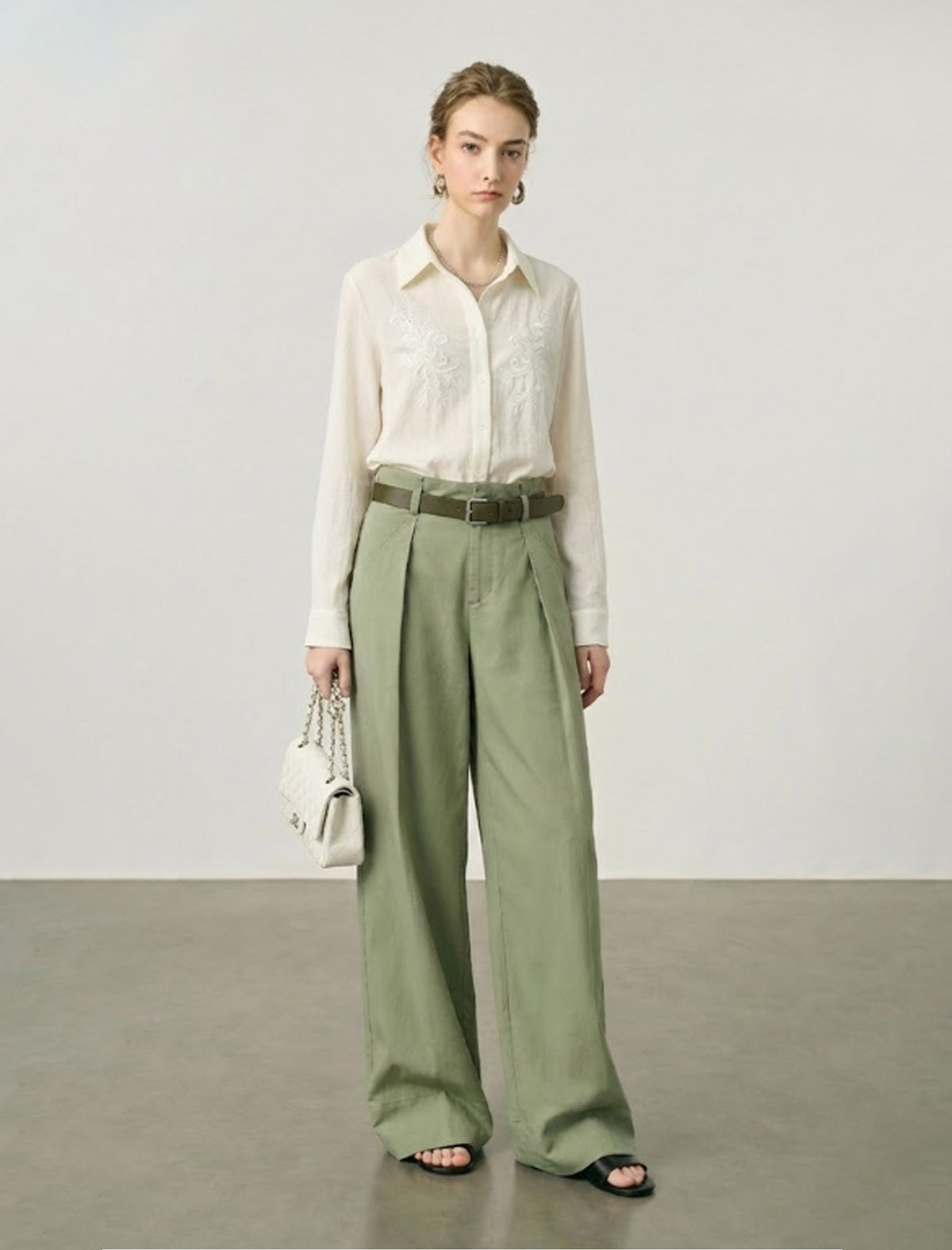 Sage Green Wide-Leg Pants