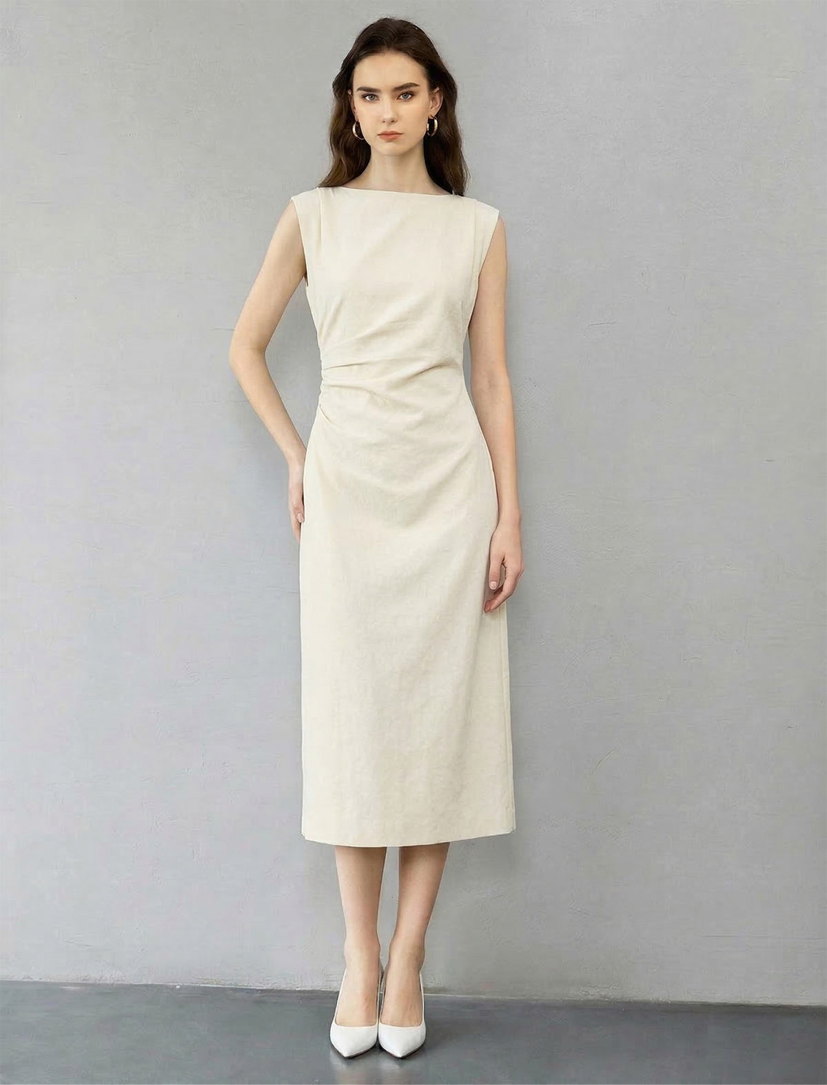 Elegant Ruched Sculptural Midi Gown