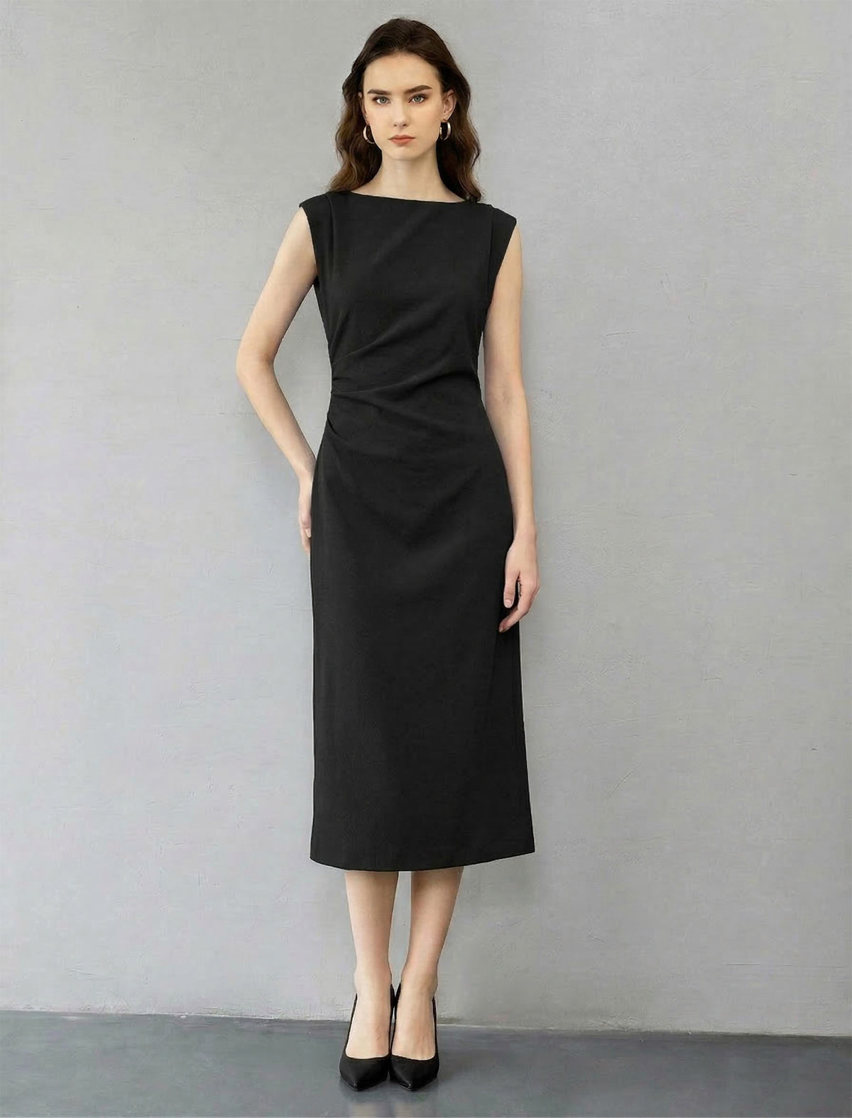 Elegant Ruched Sculptural Midi Gown