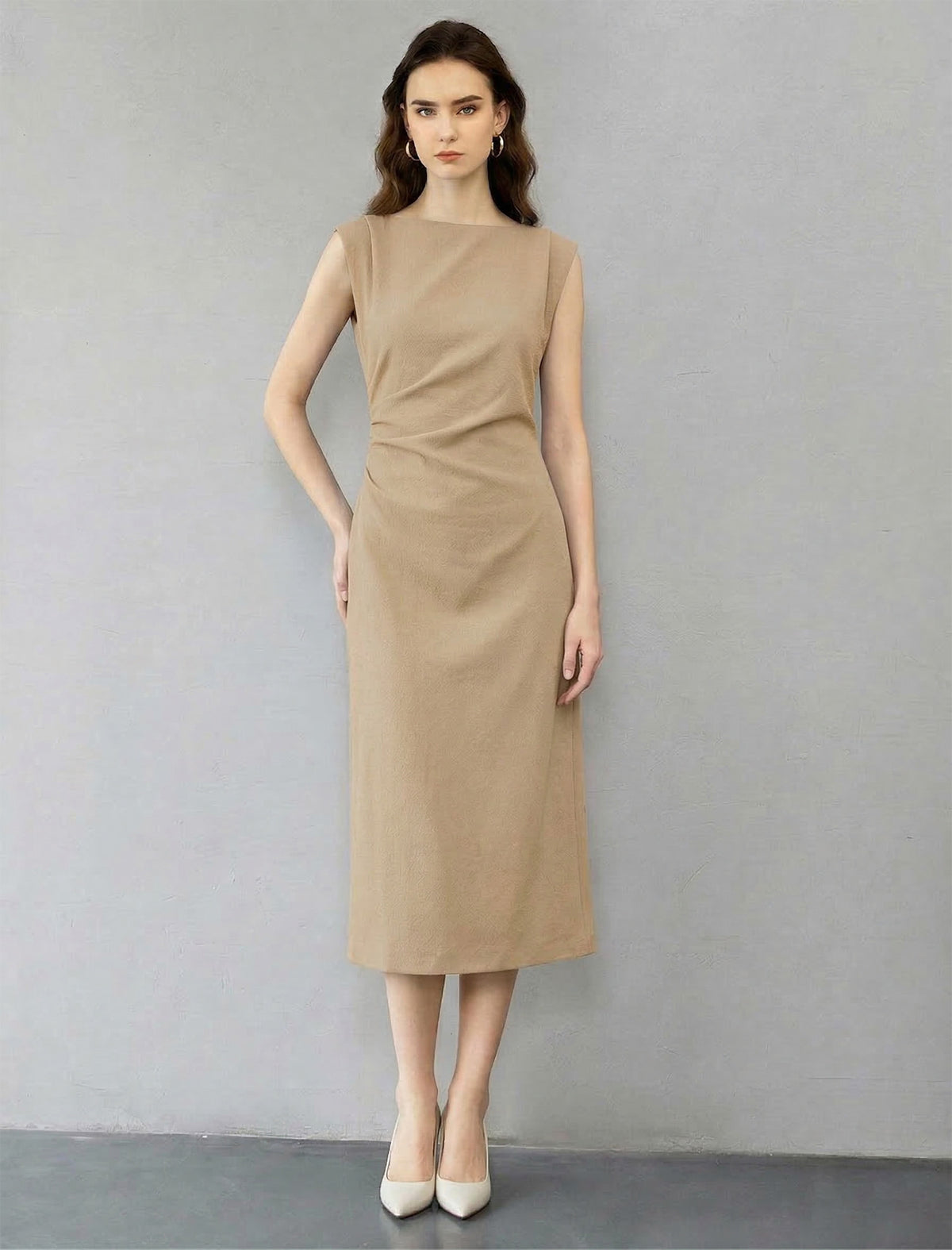 Elegant Ruched Sculptural Midi Gown