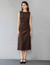 Sleek Draped Sleeveless Defined Waist Cocktail Dress