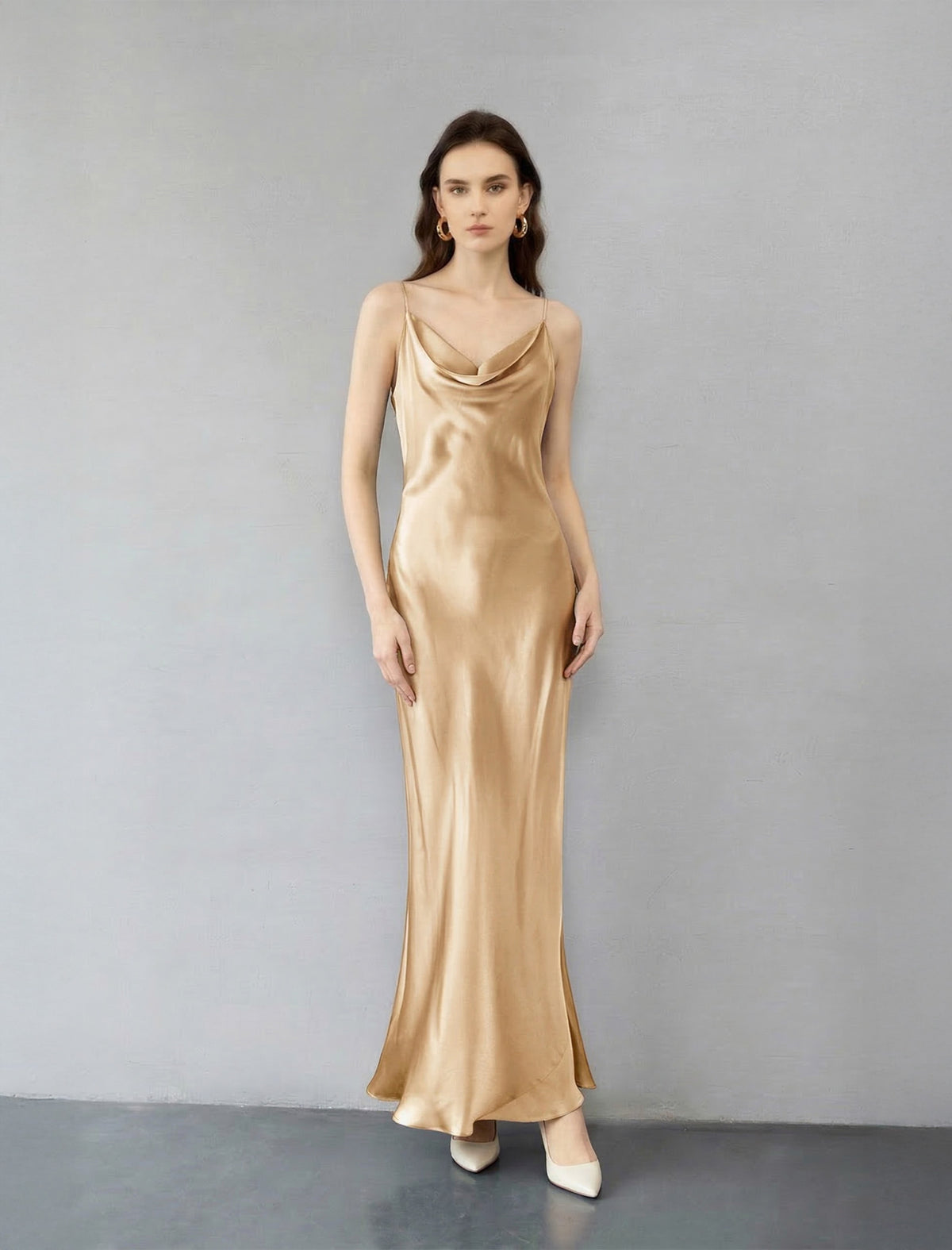 Flowing Silk Open-Back Slip Gown