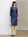 Vintage-Inspired Denim 3/4 Sleeved Knee Length Dress